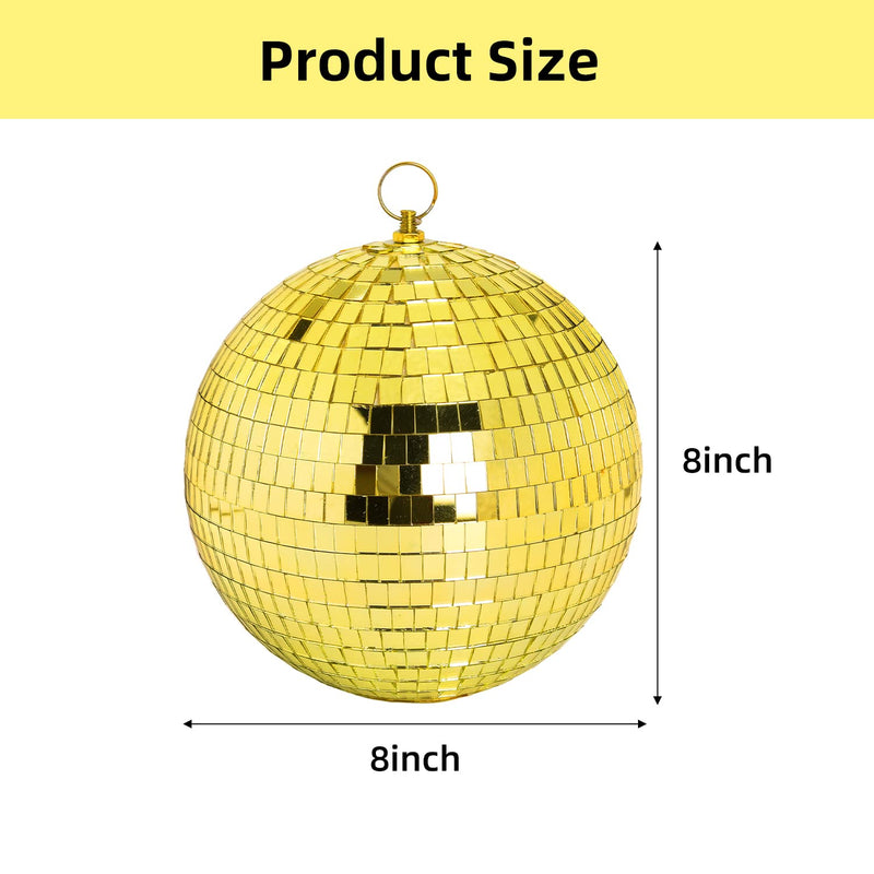 8 Inch Hanging Mirror Disco Ball: Gold Disco Balls Decorations Mirror Ball with Hanging Ring for Party Decor Home Events DJ Parties