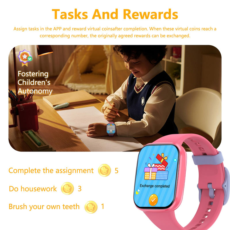 YoYoFit Kids Smart Watch for Girls, IP68 Waterproof 1.69" HD Smartwatch, Task & Rewards Assign, Heart Rate Sleep Monitor, Body Temperature Measure, Step Activity Tracker Watch Gift for Kids, Red