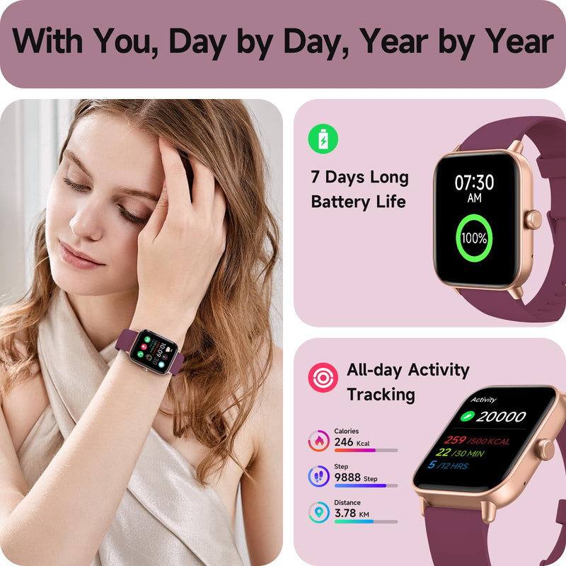 aeac Smart Watches for Women Answer/Make Calls, AI Alexa Built-in, 1.8" Touch Screen Fitness Watch with Android & iPhone, IP68 Waterproof Heart Rate/Sleep/SpO2 Monitor, Pedometer, 120+ Sport Mode Deep Purple