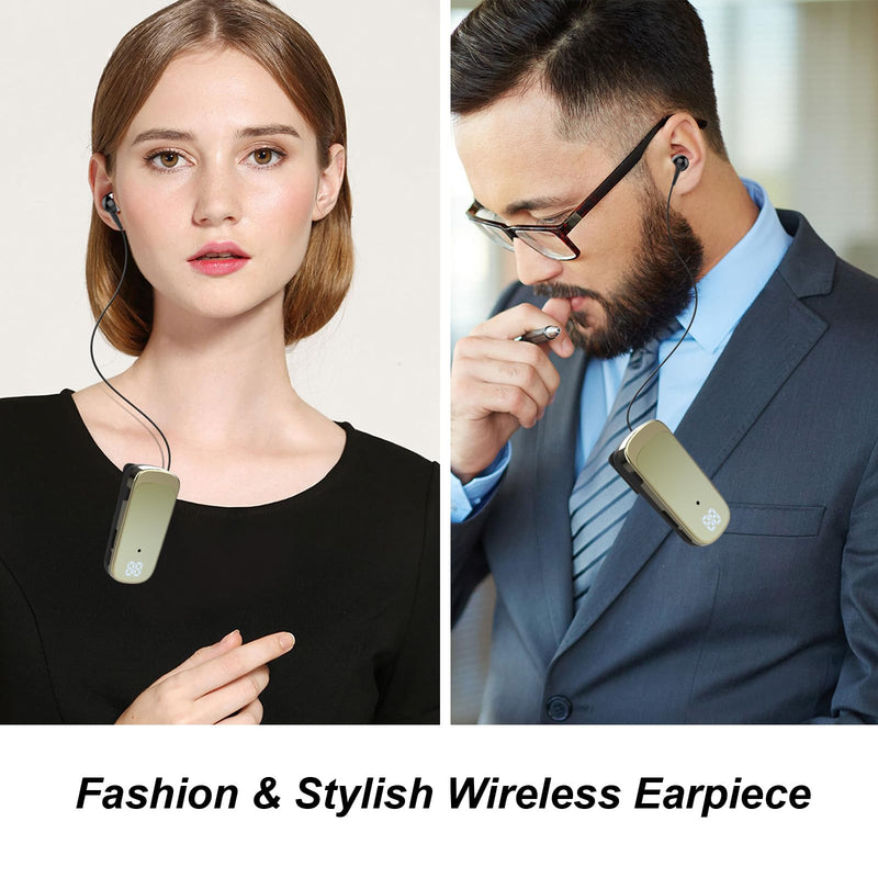 Retractable Wireless Headset Headphone Stereo Earphone V5.0 Noise Cancelling Mic Clip on Earpiece Comfortable HandsFree Headset 20Hrs Talking Time Sports Business Trucker Driver Earbud Yellow