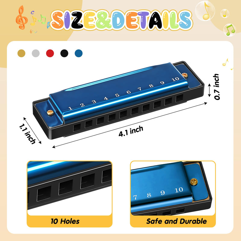 [AUSTRALIA] - Liliful 10 Pcs 10 Hole Metal Harmonica Bulk with Number Holes 5 Colors Harmonica Instrument Mouth Organ Musical Educational Enlightenment for Beginners Party Favor Charity Birthday Valentines Day Gift 