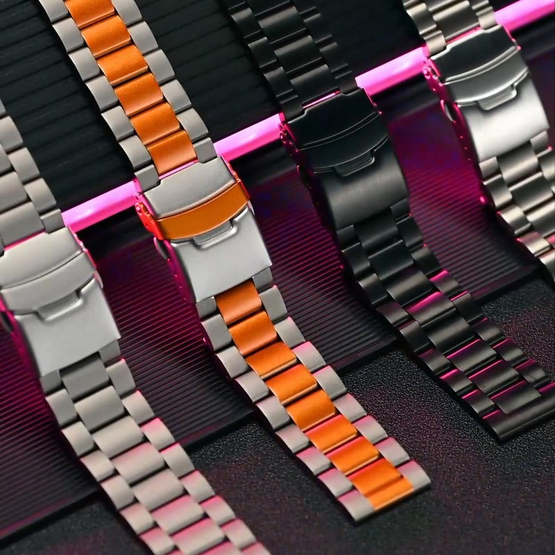 THEAGE 22mm Pure Titanium Watch Band, straight end universal version, Double Locking Deployant Clasp Silver