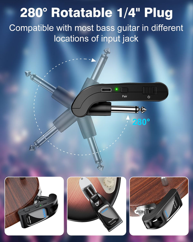 [AUSTRALIA] - Wireless Guitar System 2.4 GHz with 6 Channels Rechargeable Audio Wireless Guitar Transmitter Receiver for Bass Electric Instruments Black 