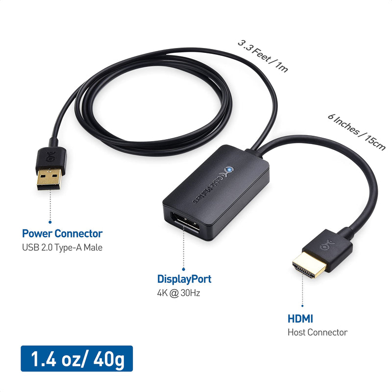 Cable Matters HDMI to DisplayPort Adapter, Active HDMI to DP, 4K@30Hz | Unidirectional, HDMI Source to DisplayPort Monitor Only