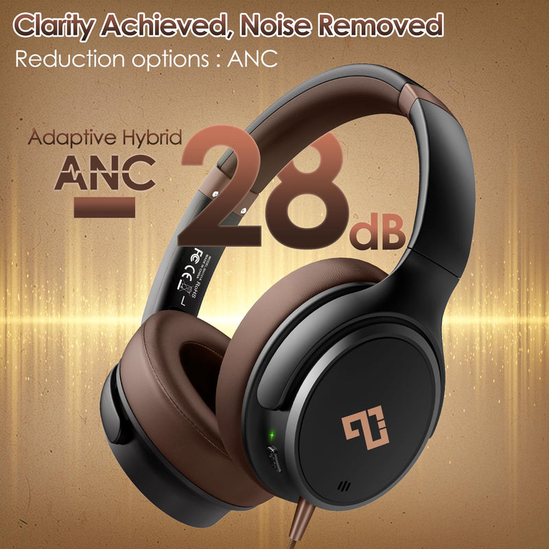 [AUSTRALIA] - USB C Headphones Wired Headphones Over Ear with HD Mic, Foldable Active Noise-Canceling Headphone for iPad/Sports/School/Travel/iPhone 17/16/15, Samsung S25/S24, Google Pixel 9,Ideal Gifts-Brown Brown 