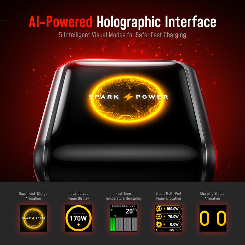 AOHI SUPERAUTO 170W Car Charger with TFT Smart Display, 140W PD 3.1 USB C Fast Charging Car Adapter, Compatible with MacBook Pro, Laptops, iPhone 17 Pro Max, Galaxy S25 Ultra