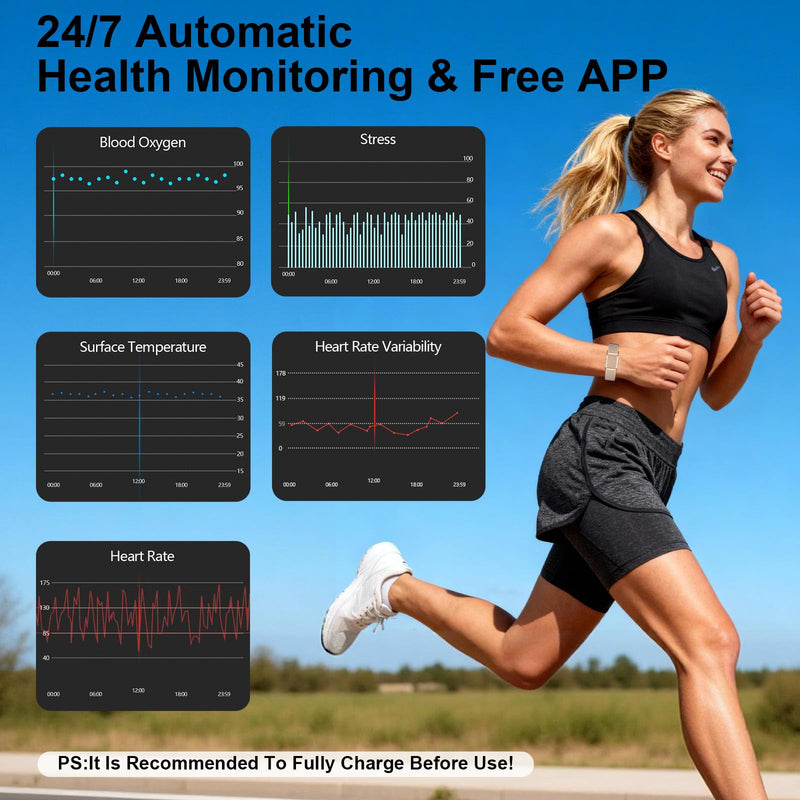 Smart Bracelet Fitness Trackers for Men Women, Smart Watch 24/7 Heart Rate Sleep Stress HRV Monitor, 170+ Sports Modes, 2 Bands, Free APP Rose Gold