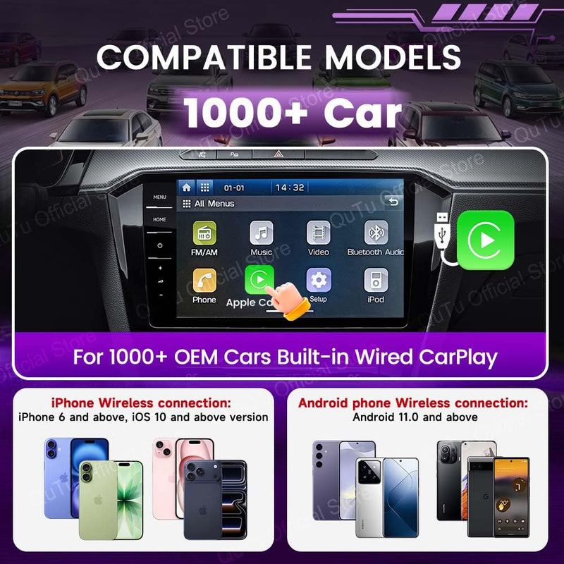 CarlinKit Wireless CarPlay & Android Auto Adapter CP2A Pro AI Box | Supports Mainstream Streaming Video (Built-in), Voice Button etc. Easy to use Plug-and-Play, Wired CarPlay to Wireless