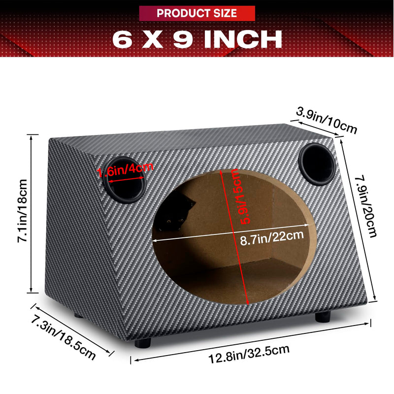 6" X 9" Speaker Enclosure, Trapezoidal Car Speaker Empty Enclosure for Home | w/Sound-Absorbing Cotton & Speaker Spikes Pad Mat, PVC Veneer Speaker Box Enclosure, Vehicle Sub Sound Supplies 6 x 9 Inch