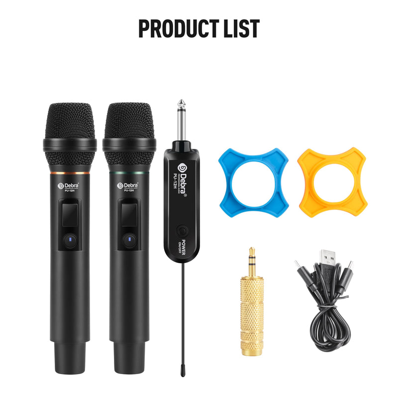 [AUSTRALIA] - D Debra Wireless Microphone UHF Cordless Handheld Dynamic with Rechargeable Receiver and 30 Adjustable Frequency for Karaoke Singing, Wedding, DJ, Party, Speech, Church, Class Use, 200ft (PU-12H-02) PU-12H-02 