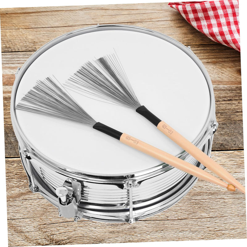 1 Pair Double head drum brush Practical Drum Brush wooden handle drum Drum Stick Brush drum shield snare wire musical instrument drum clean major maple Metal 35.5x1.5cm As Shown