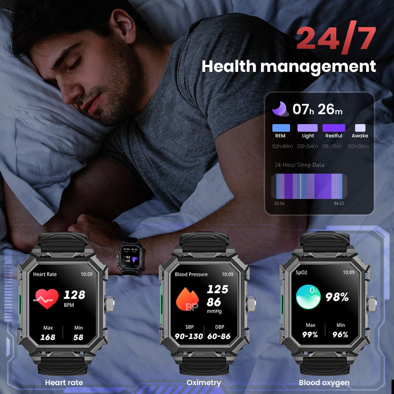 Rogbid Military Smart Watches for Men, 2.06'' AMOLED IP68 Waterproof Smartwatch for Android iOS, Answer/Make Call Fitness Tracker with Heart Rate/Sleep/Stress/SpO2/120+Sport Modes