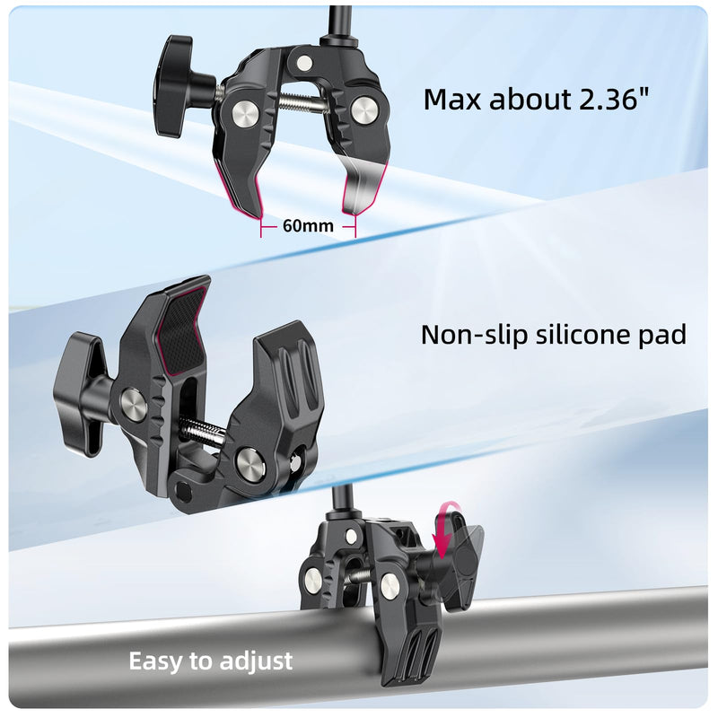 [AUSTRALIA] - ULANZI Super Clamp Double Camera Clamp with 1/4" Adapter, CO17 Crab Plier Clip Bracket Mount Monitor Magic Arm Double Ball Head Adapter for Photo Studio Light Stand, Photo Boom Stand, Cross Bars 