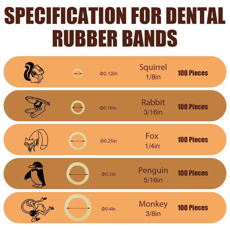 VEGCOO Pack of 600 Orthodontic Rubber Bands, 3/8 Inch, Braces Accessories with 6 Placers, Dental Orthodontic Rubber Bands for Dental Braids Braces Dental Gaps (Monkey) Monkey