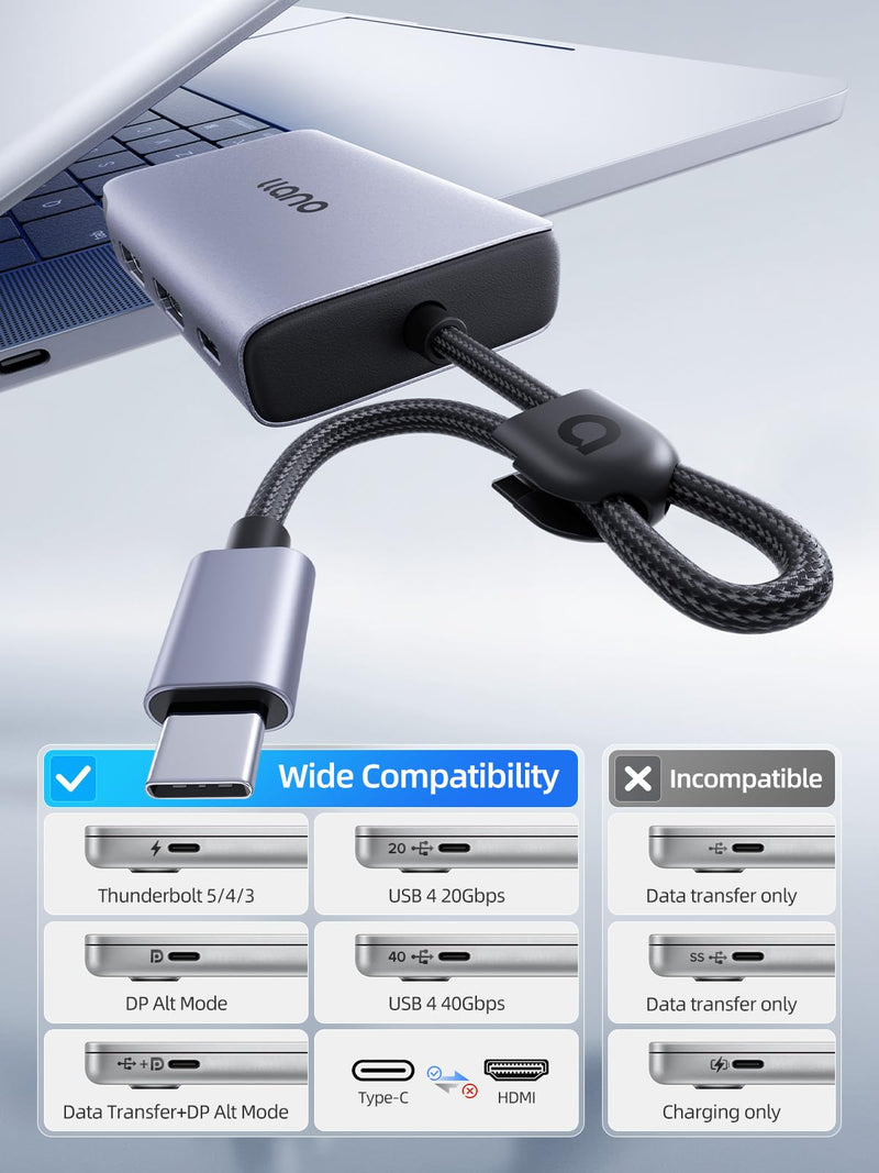 llano HDMI Splitter for Dual Monitors, MST 4K@60Hz Extend | USB-C to Dual HDMI Adapter, HDMI Splitter Dual 4K@60Hz Extended Display, 2K@144Hz/120Hz, 100W PD, for MacBook Windows