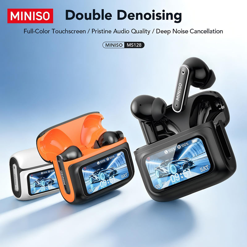 MINISO MS128 ANC Bluetooth 6.0 in-Ear Earbuds Touch Screen Charging Case | Adaptive Noise Cancellation HD Call Mic, IPX5 Sweatproof, 24H Long Playtime Ergonomic Fit for Commute Travel Sports Daily Use Black