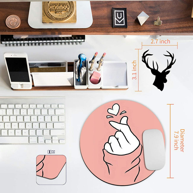 Mouse Pad,Non-Slip Rubber Base Round Mousepad,Gaming Mouse Pads,Cute Desk Accessories Office Decor Size 7.9×7.9×0.07 inches - Finger Heart Pink