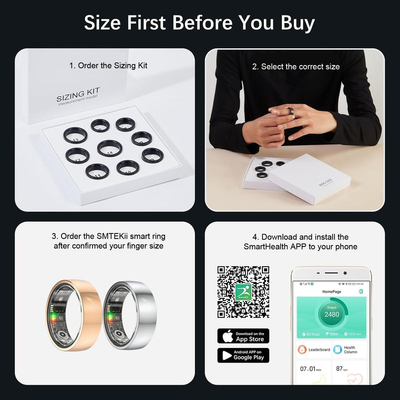 Smart Ring Fitness Tracker with GPS Route (Silver, #7) | Heart Rate Monitoring, Blood Oxygen, Sleep Monitoring, Waterproof, Family Care, Long Battery Charging Case, Free APP Silver