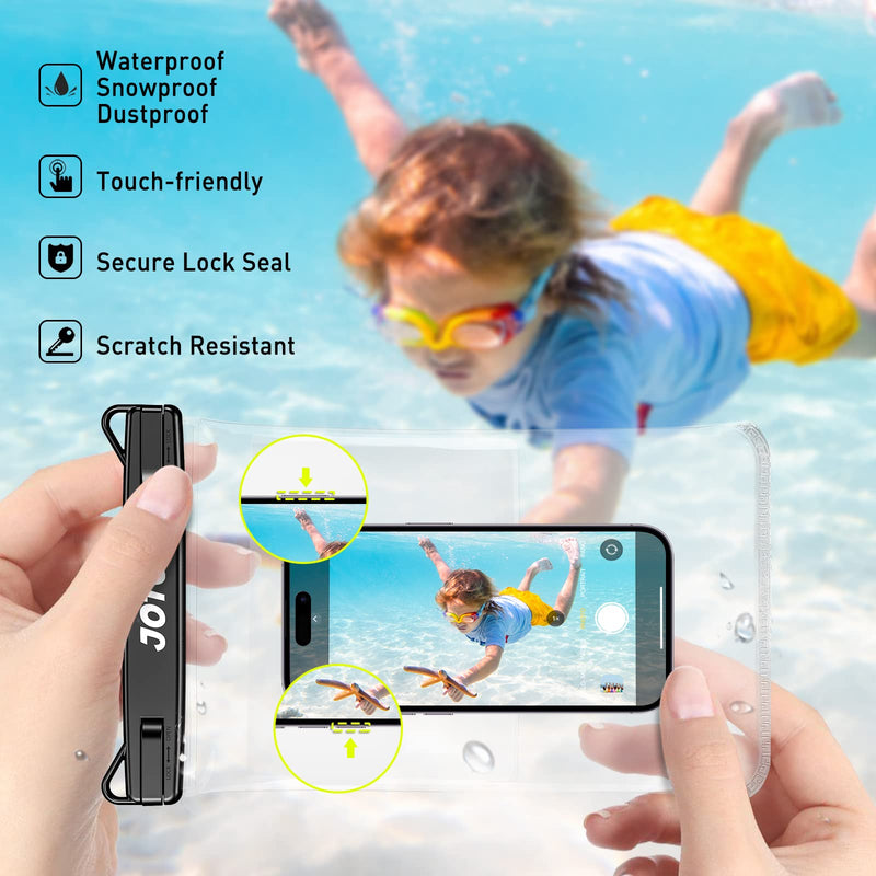 JOTO 2 Pack Large Waterproof Phone Pouch Case Bag, IPX8 Universal Big Underwater Cell Phone Dry Bag with Lanyard for iPhone 15/14/13/12/11 Pro Max, Galaxy S23/S22/S21-2 Pack, Black