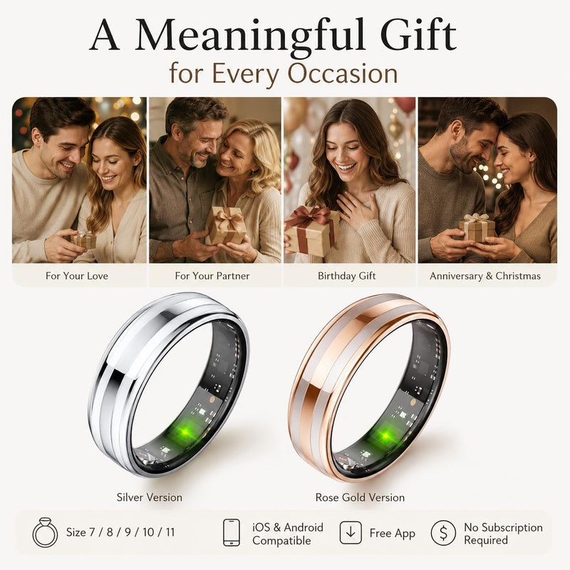 Yihou Smart Ring for Men Women, Health & Fitness Tracker, Ultra-Thin 6.3mm | Sleep insights, heart rate monitoring, gesture control, ceramic-metal body, waterproof design, activity tracking Silver #7(2.17 inch)