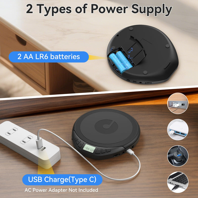[AUSTRALIA] - Gueray Portable CD Player with Earphones,CD Discman for Car Home with Anti-Skip Shockproof Protection,Personal Discman CD Music Player with LCD Display Support PROG Memory Function H-01 Black 