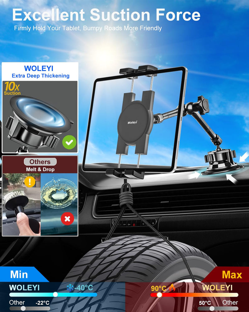 Metal Tablet Mount for Truck - Heavy Duty [Super Suction Cup] Tablet Truck Mount Dashboard Windshield for Car/Semi Truck/Pickup/Van/SUV/Commercial Vehicle for 4.7-13" iPad Pro Air Mini, iPhone, Galaxy
