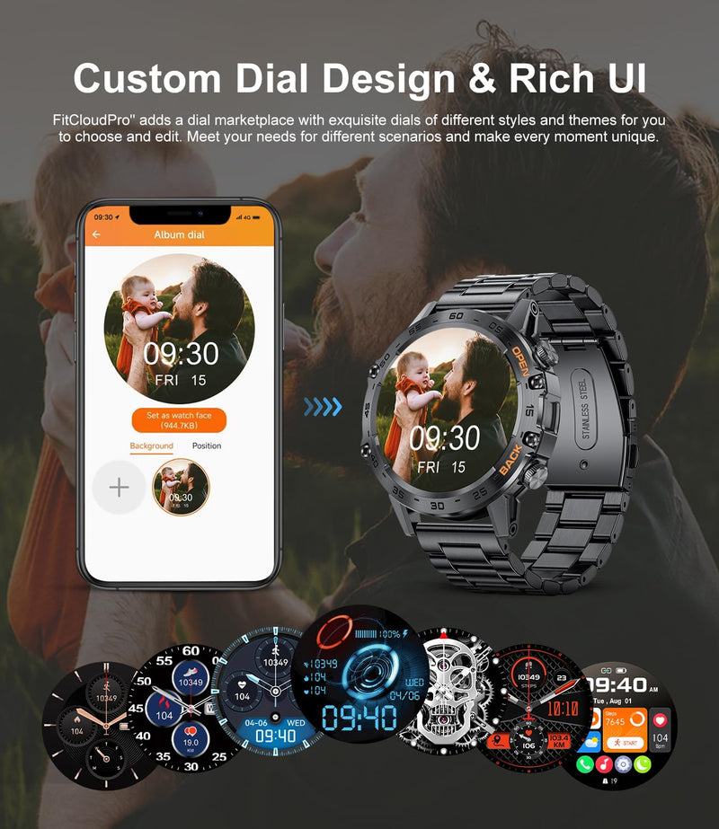 SUNKTA Military Smart Watch for Men(Answer/Dial Calls),100 Sports Modes, 5ATM Waterproof Fitness Watch with Heart Rate/SpO2/Blood Pressure for Android and iOS,1.39''HD DIY Screen Smartwatch Black