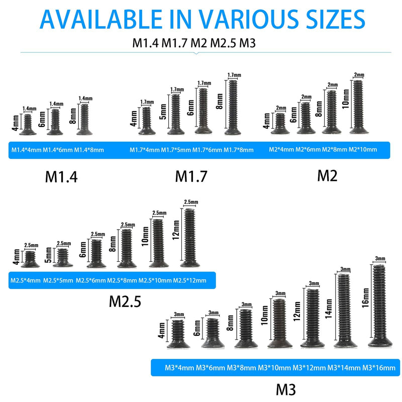 720pcs Laptop Notebook Screws Set,Replacement Computer Screws Kit,M1.4,M1.7,M2,M2.5,M3 countersunk Flat Head Phillips Mini Screw Set for Electronic Repair. 720pcs