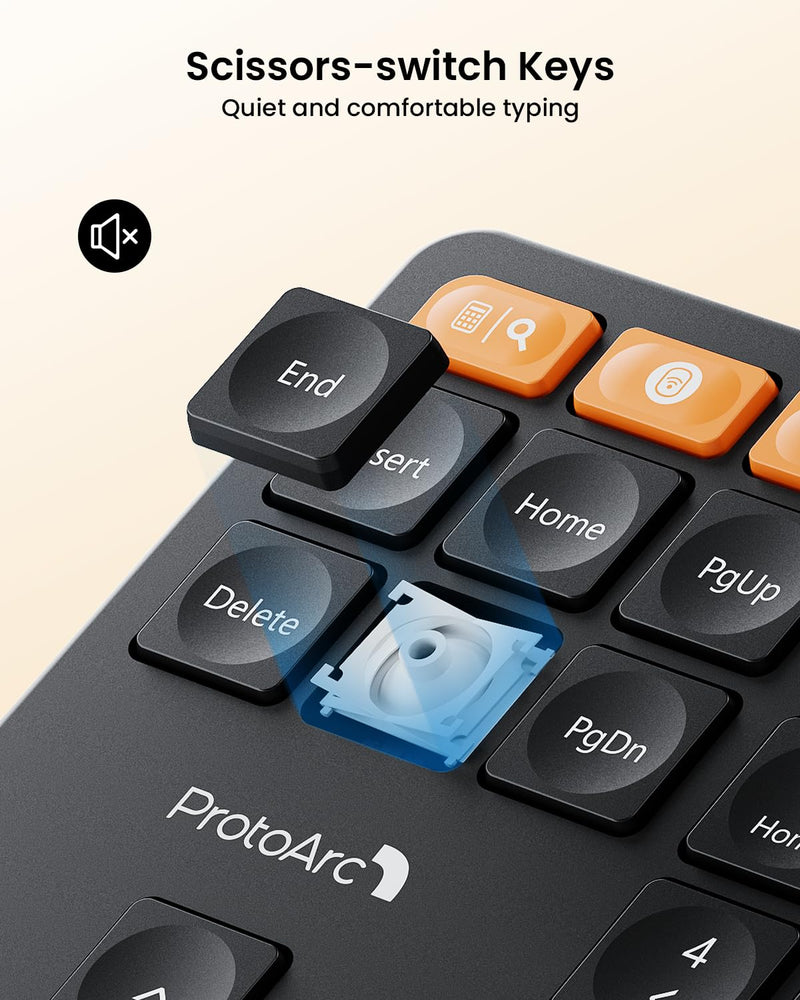 ProtoArc EK04 N Ergonomic Wireless Number Pad with Wrist Rest - Black | Full Size Numeric Keypad, 2-Device Bluetooth/2.4G, Rechargeable, for Windows PC/Laptop, Mac OS