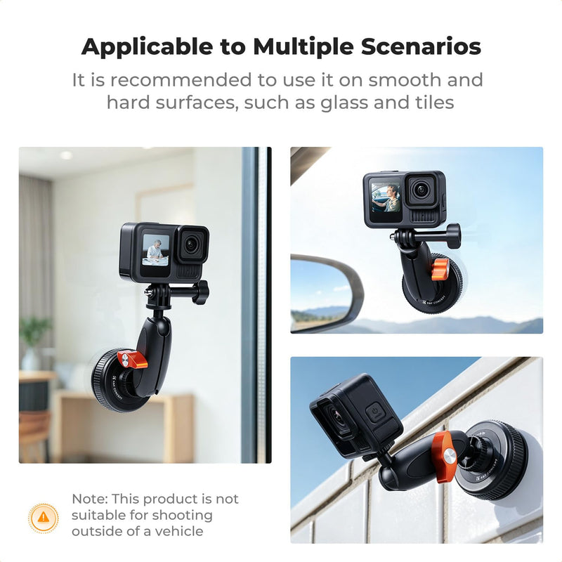 K&F CONCEPT Suction Cup Mount with Ball Head Magic Arm for Action Camera | Car Windshield Window Dash Mount Holder, 1/4" & Three-claw Adapter for GoPro Hero 13/12/11/10/9, Osmo Action 6/3/4/5 Pro XP01