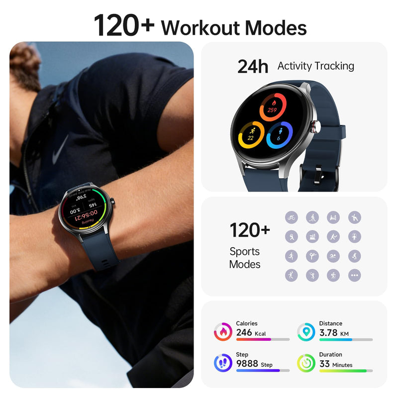 Woneligo Smart Watch for Men,1.57'' AMOLED Touchscreen Compatible with Android&iOS,IP68 Waterproof Fitness Watch with Heart Rate/Sp02/Sleep & Calories Monitors 110+ Sport Modes,Bluetooth Calls