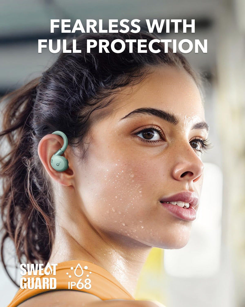 Soundcore Sport X20 by Anker Noise Cancelling Workout Earbuds, Ear Hooks | Rotatable and Extendable Ear Hooks, Deep Bass, IP68 Waterproof, Sweatproof, Dustproof, 48H Playtime, Sport Earbuds for Gym Green Standard Classic