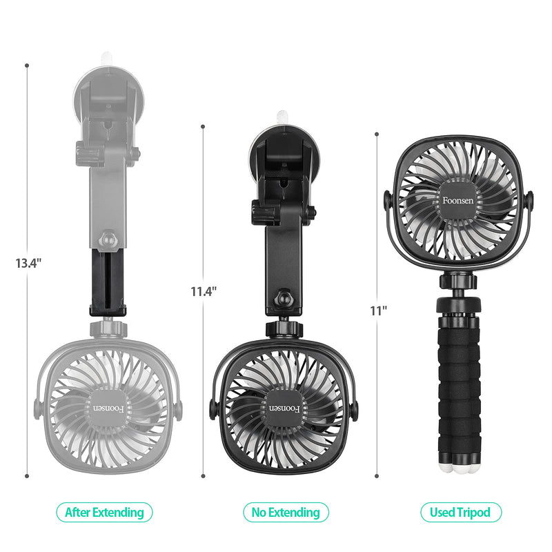 Foonsen Rechargeable USB Stroller Fan, Portable Car Fan, Car Seat Fan, Desk Fan, Flexible Tripod Clip on Bed, Bike, and Crib, Battery Powered