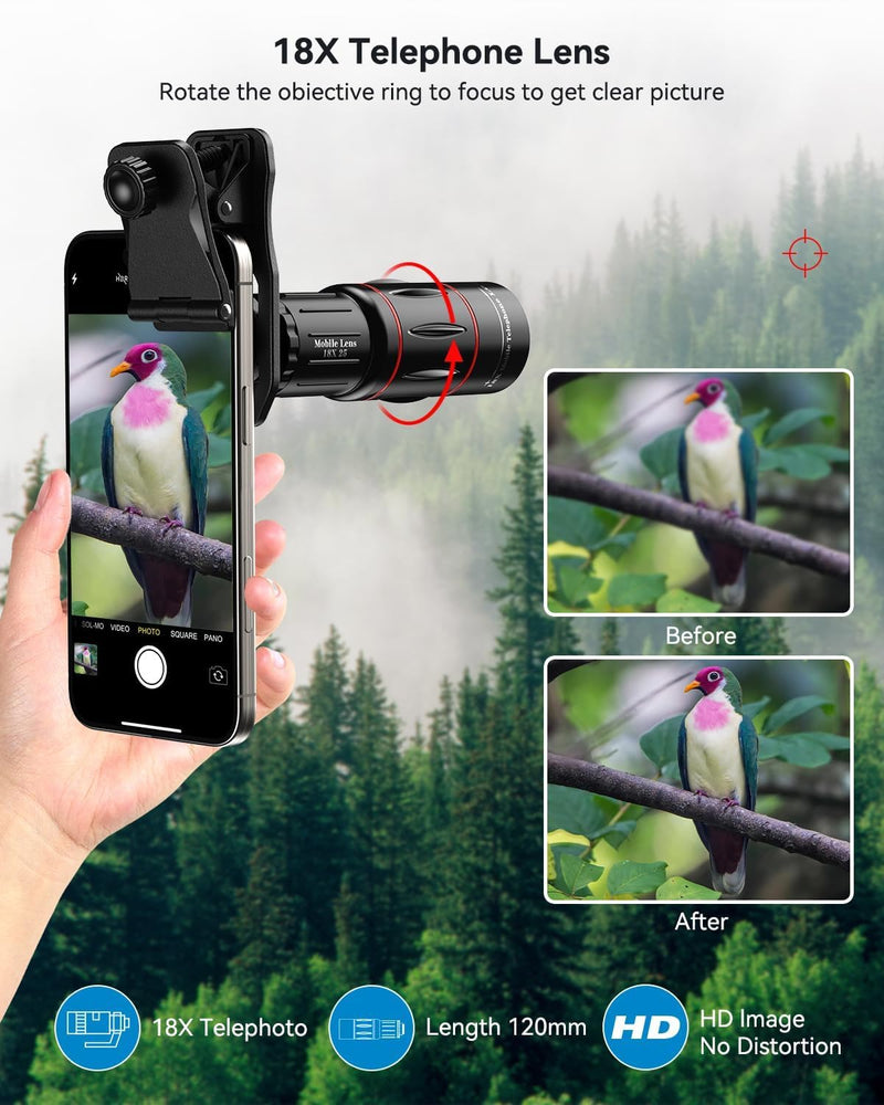 Evil eye 18X Telephoto Lens, Hight Power Telephoto Phone Lens with Tripod, Mobile Cell Lens Attachment for Android & iPhone, Samsung and Most Smartphone