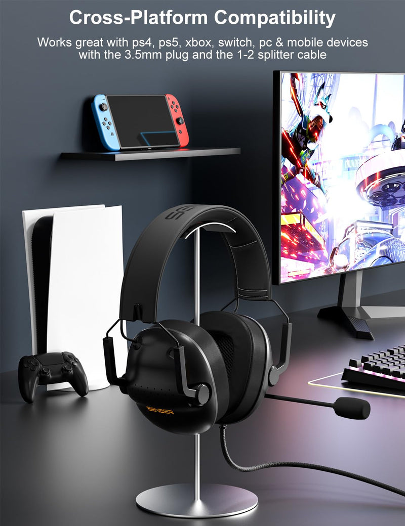 [AUSTRALIA] - SENZER SG500 Surround Sound Pro Gaming Headset with Noise Cancelling Microphone - Soft Memory Foam Padding - Portable Foldable Headphones for PC, PS4, PS5, Xbox One, Switch - Black 