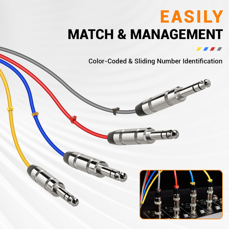 Phenyx Pro 4-Channel TRS Snake Cable, Color-Coded Patch w/24 AWG OFC Copper, 3 Ft Cable, 1/4" Audio Cable, TRS to TRS Balanced 1/4-Inch for Guitar, Bass & AMP (PCBL-QR4IN1-3) 3 Feet