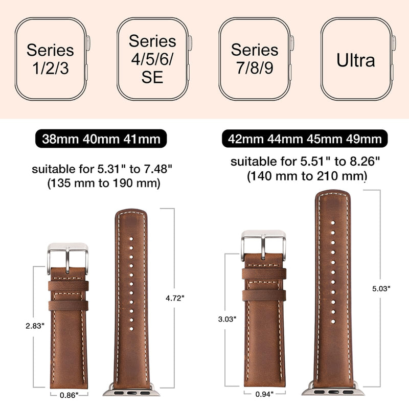 SUNFWR Compatible with Apple Watch Band 49mm for Men Women, Stainless Steel Metal iWatch Band with Case + Top Grain Genuine Leather Band for Apple Watch Ultra/Ultra 2