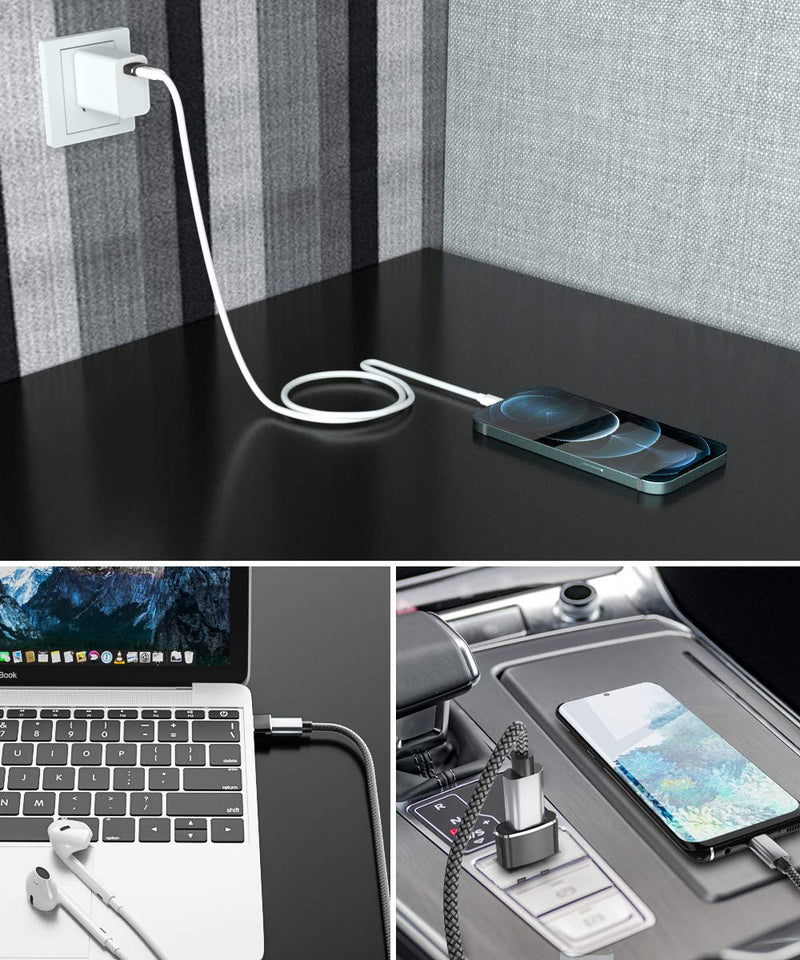USB C Female to USB Male Adapter 4Pack,Type A Power Charger Cable Connector for iPhone 11 12 Pro Max Mini,XR SE,Airpods iPad 8 Air 4,Samsung Galaxy Note 10 20 S20 Plus S21 21 Ultra,Google Pixel,13,Car Black