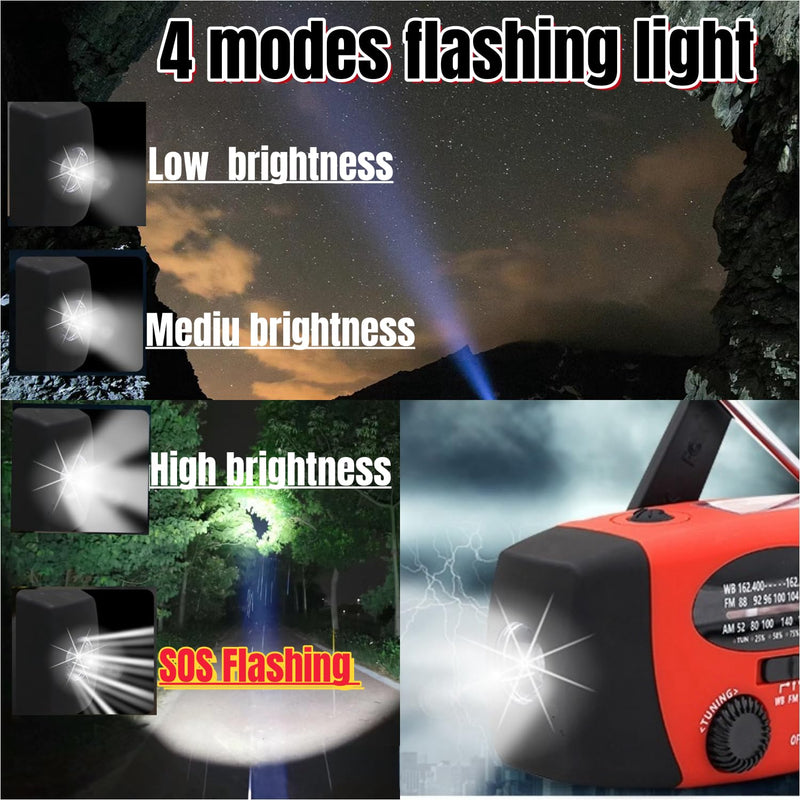 [AUSTRALIA] - 18500mWh/5000mAh Hand Crank Emergency Weather Radio, AM FM NOAA Solar Radio with Led Flashlight and Earphone Jack, Charger for Smartphone, Self Powered Radios with SOS Alarm 