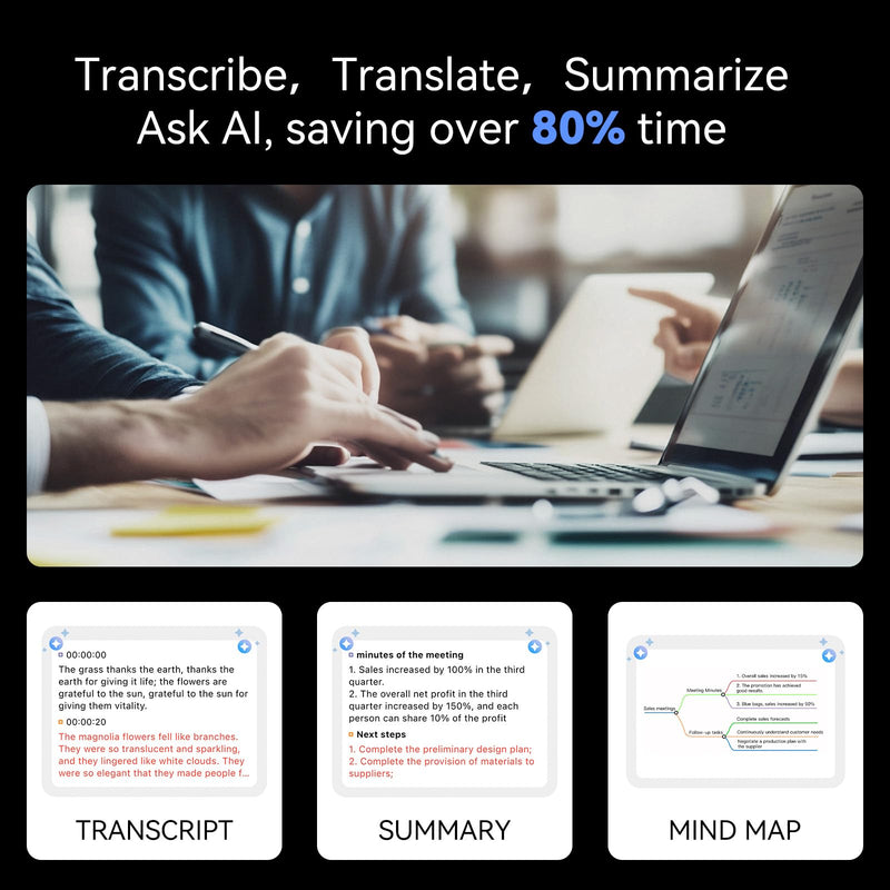 Magnetic AI Voice Recorder-73H Battery, Transcribe&Summarize with AI Noise Cancellation, USB-C Charge Recording Device, 64GB Audio Recorder for Lectures, Meetings, Calls, Interviews, 112 Languages Deep Gray