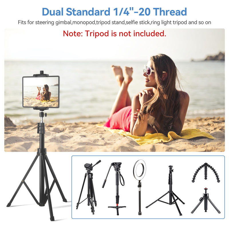 [AUSTRALIA] - iPad and Phone Tripod Mount Adapter with Ball Head, iPad Holder for Tripod, 360 Rotatable Tablet Clamp Mount fits iPad Pro 12.9, iPad Air Mini 3 4, Galaxy Tab, Surface Pro, Selfie Stick(5.3-10.6") Black 