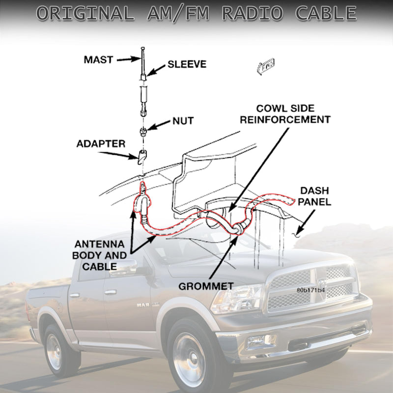 Antenna Cable Compatible for 2002-2010 Dodge Ram 1500 2500 3500 Replacement Antenna Assembly 56043089AF 2002-10 Ram Antenna Cable