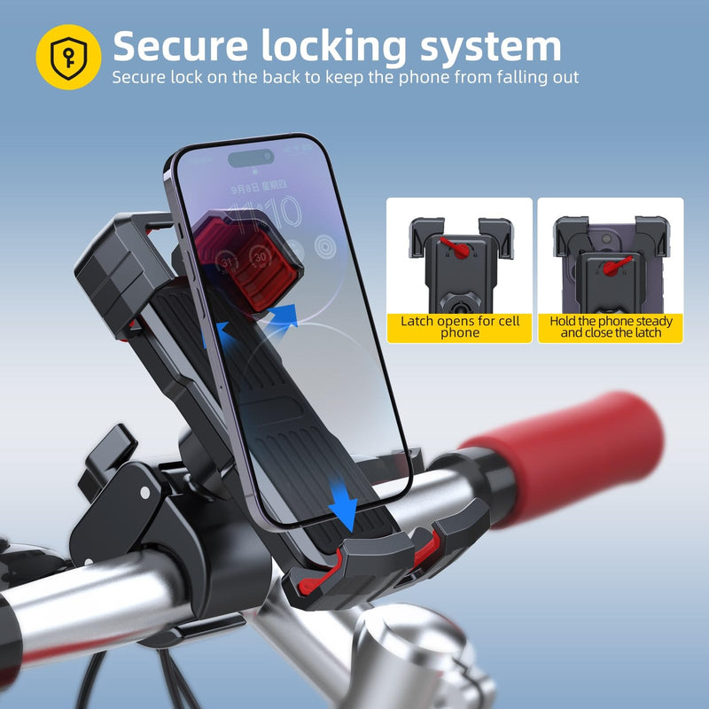[AUSTRALIA] - Bike/Motorcycle/Baby Stroller Phone Holder Mount, Flexible 360° Rotation, Clamp Firmly on Handlebar, Compatible with iPhone 15 Pro, Samsung and More 4.5-7.0" Phone 