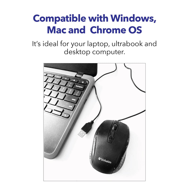 Verbatim Wired Computer Mouse - Corded USB Mouse for Laptops and PCs - Right or Left Hand Use, Black Glossy Black