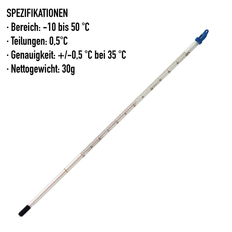 [AUSTRALIA] - Glass Thermometer -10 to +50°C 300mm - For measuring water liquid for homemade wine and beer or laboratory and scientific use. Made in the UK 