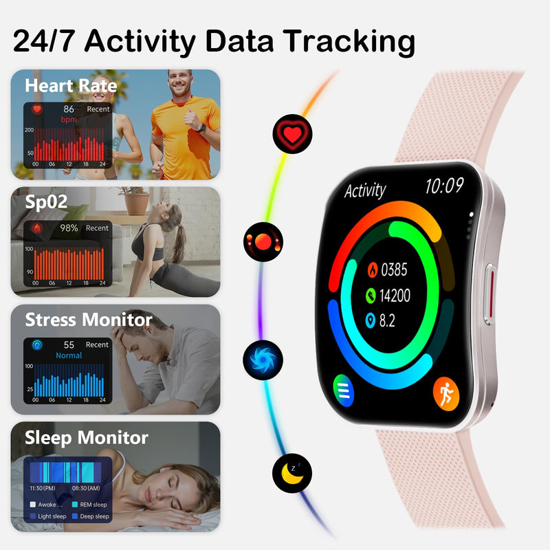 MFVLP Smart Watch for Men Women, Bluetooth Calls, AI Dial, AI Q&A, 1.85" HD AMOLED Curved Display Fitness Watch with Blood Pressure Sleep Heart Rate Monitor