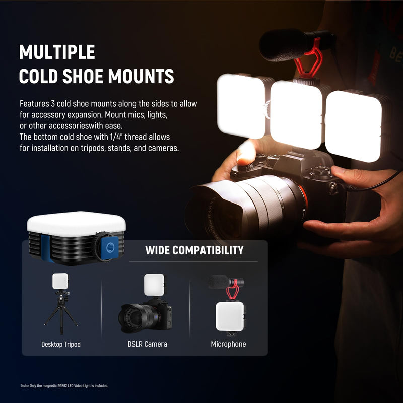 [AUSTRALIA] - NEEWER RGB62 Magnetic RGB Video Light with Upgraded APP Control, 360° Full Color LED Camera Light with 3 Cold Shoes CRI97+ 2500K-8500K 17 Scenes 2000mAh Rechargeable Portable Photography Lighting camera light with app control 