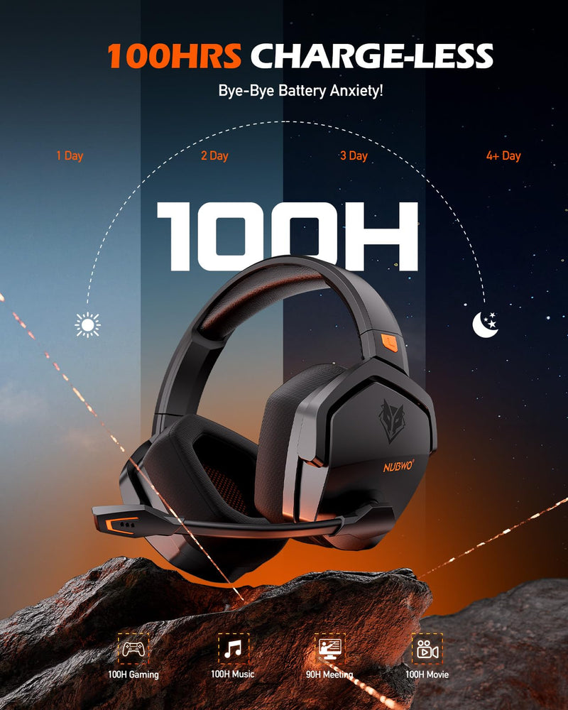 [AUSTRALIA] - NUBWO Wireless Gaming Headset with Mic for Ps5 Ps4 PC, Zero Interference, 100-Hour Battery All-Day Play, 23ms Sync for Fortnite & Call of Duty/FPS Gamers, Triple Mode All Devices Compatible - Orange 
