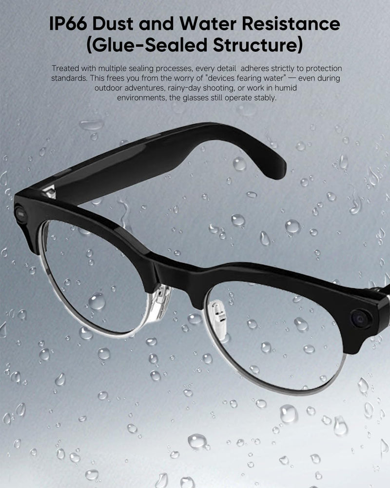 AI Smart Camera Glasses, 8MP 1080P HD Video Recording, Stylish Half-Frame Oval Design, Open-Ear Bluetooth Audio, AI Assistant & Translation, Brown