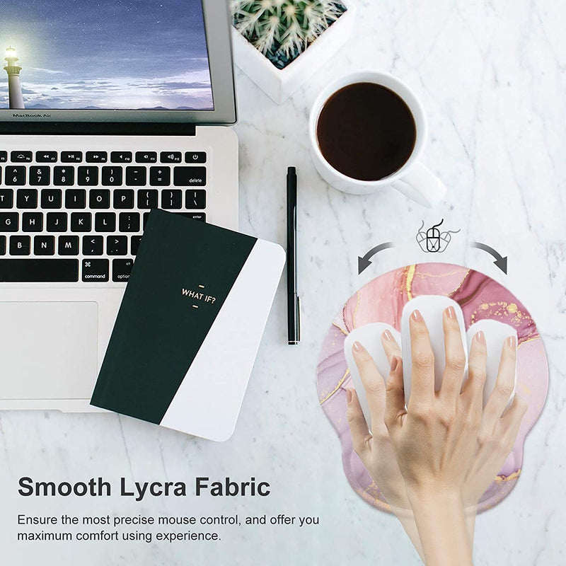 Keyboard Wrist Rest and Mouse Pad Wrist Support, Ergonomic Mouse Pads Memory Foam Mouse Pad for Gaming and Office, Pain Relief Mouse Pad and Wrist Support Set Pink Marble